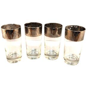 Dorothy Thorpe Style Mid-Century Silver Rimmed Highball Glasses Set Of 4 With Si